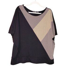 NY Knits colorblocked batwing sweater brown taupe beige 2X